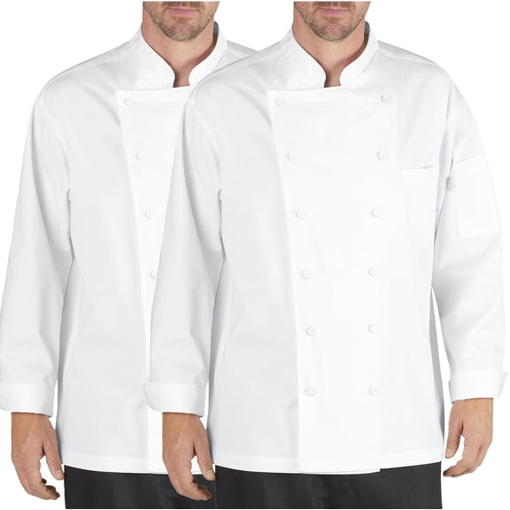 2-PACK Chef Code Lorenzo Executive Classic Chef Coat with Cloth Covered Buttons, White, M