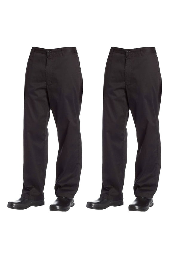 2-PACK Chef Code The Professional Chef Pant with Belt Loops and Zipper Fly, Black, XS