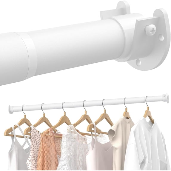 2 PACK Closet Rods for Hanging Clothes, 17 to 28 Inches Stepless Adjustable Metal Closet Rod, 1.3 Inches Heavy Duty Clothes Hanging Rod for Closet Wardrobes Laundry RV, White