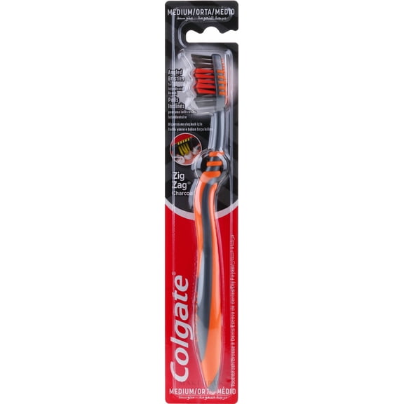 (2 PACK)Colgate Toothbrush Zig Zag Charcoal (Medium bristles) Orange