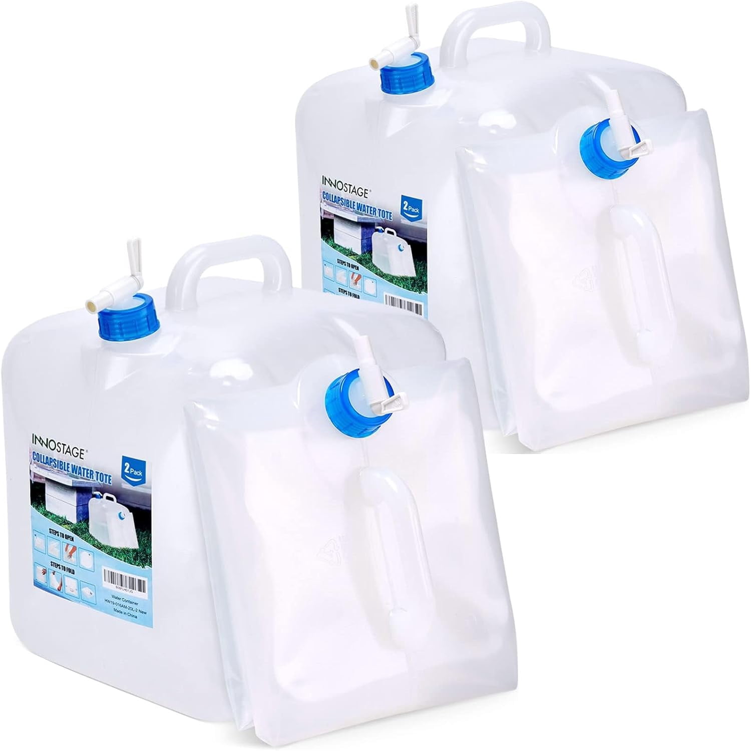 2 PACK Collapsible Water Container 5.3 Gallon with Spigot, Camping ...
