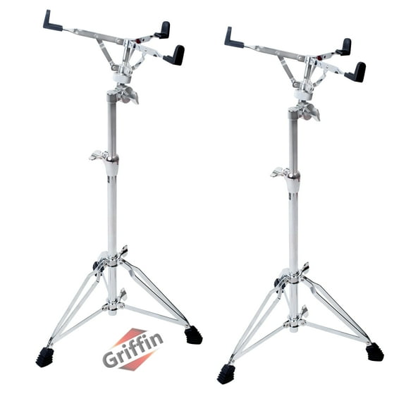 2-PACK- Concert Stand Up Snare Drum Stands by Griffin Tall Adjustable Chrome Height Stand For Drummers Percussion Practice Pads & Drums Extended Height Drum Hardware Mount Holder With Basket Clamp