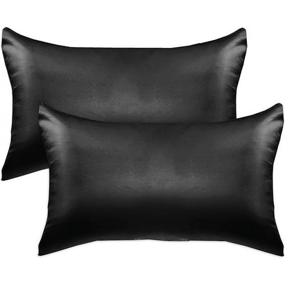 2 PACK Cooling Viscose Satin Pillowcase Set with Hidden Zipper closure, King, Black