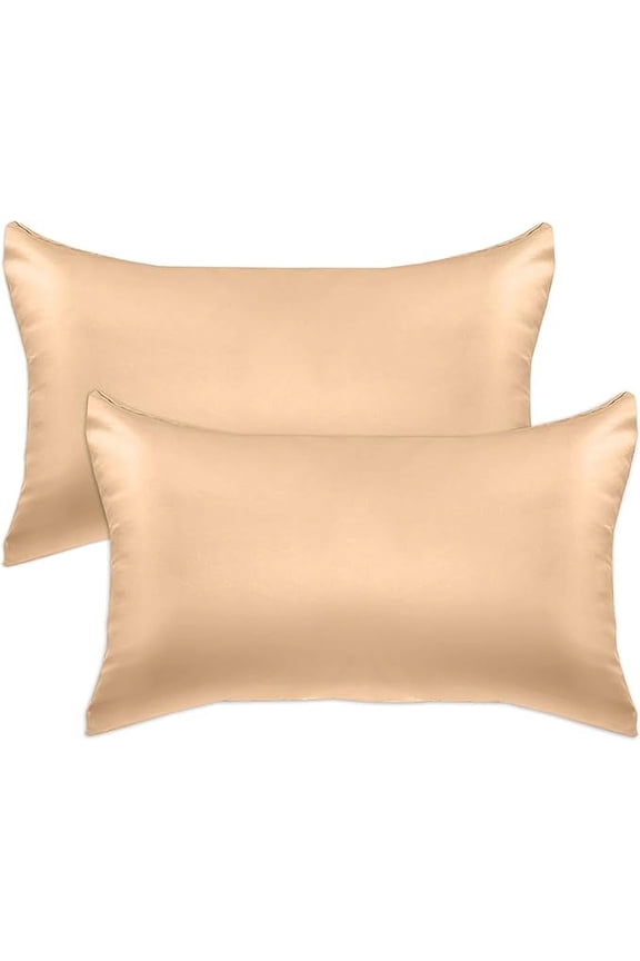 2 PACK Cooling Viscose Satin Pillowcase Set with Hidden Zipper closure, King, Champagne