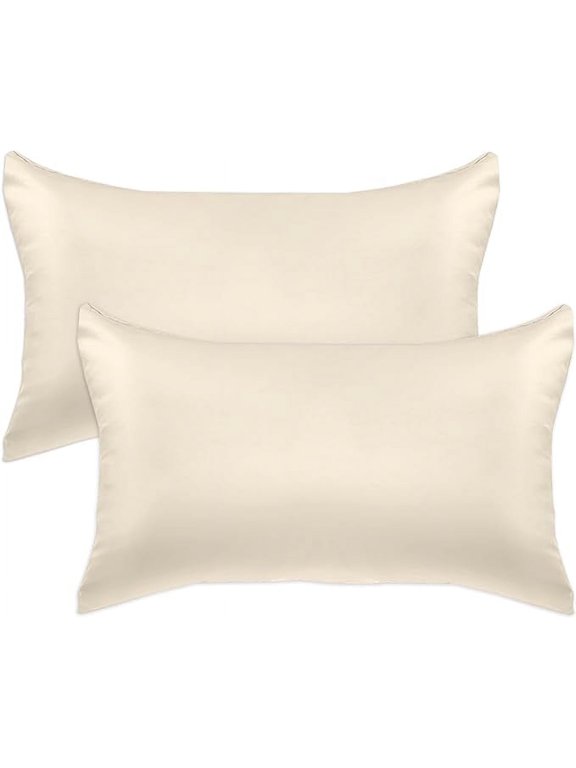 2 PACK Cooling Viscose Satin Pillowcase Set with Hidden Zipper closure, King, Cream