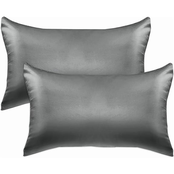 2-PACK Cooling Viscose Satin Pillowcase Set with Hidden Zipper closure, King, Gray