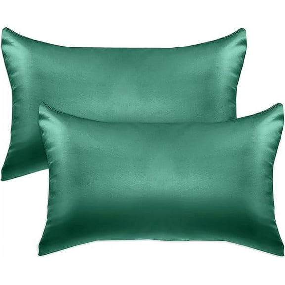 2 PACK Cooling Viscose Satin Pillowcase Set with Hidden Zipper closure, King, Hunter Green
