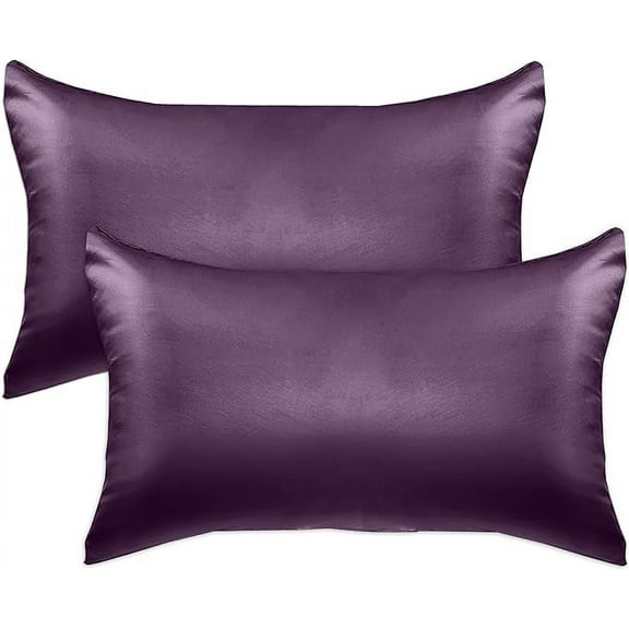 2 PACK Cooling Viscose Satin Pillowcase Set with Hidden Zipper closure, King, Purple
