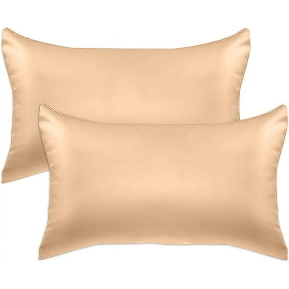 2 PACK Cooling Viscose Satin Pillowcase Set with Hidden Zipper closure, Standard/Queen, Champagne