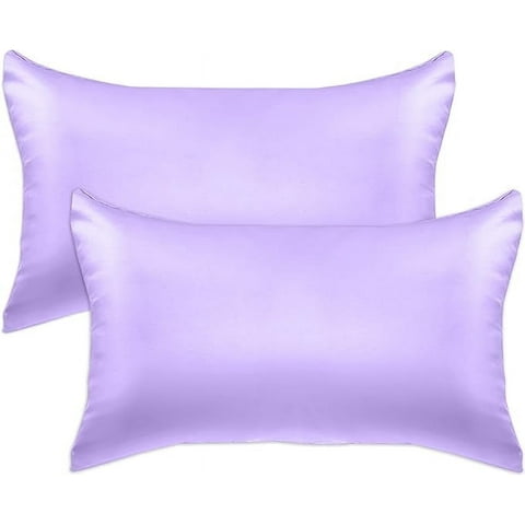2 PACK Cooling Viscose Satin Pillowcase Set with Hidden Zipper closure, Standard/Queen, Lilac