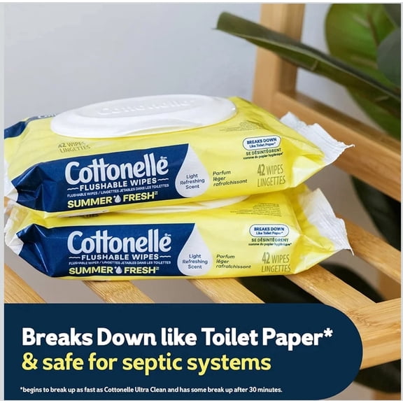 (2 PACK) Cottonelle Summer Fresh Scented Flushable Wipes, 2 Flip-Top Packs 84 Wipes