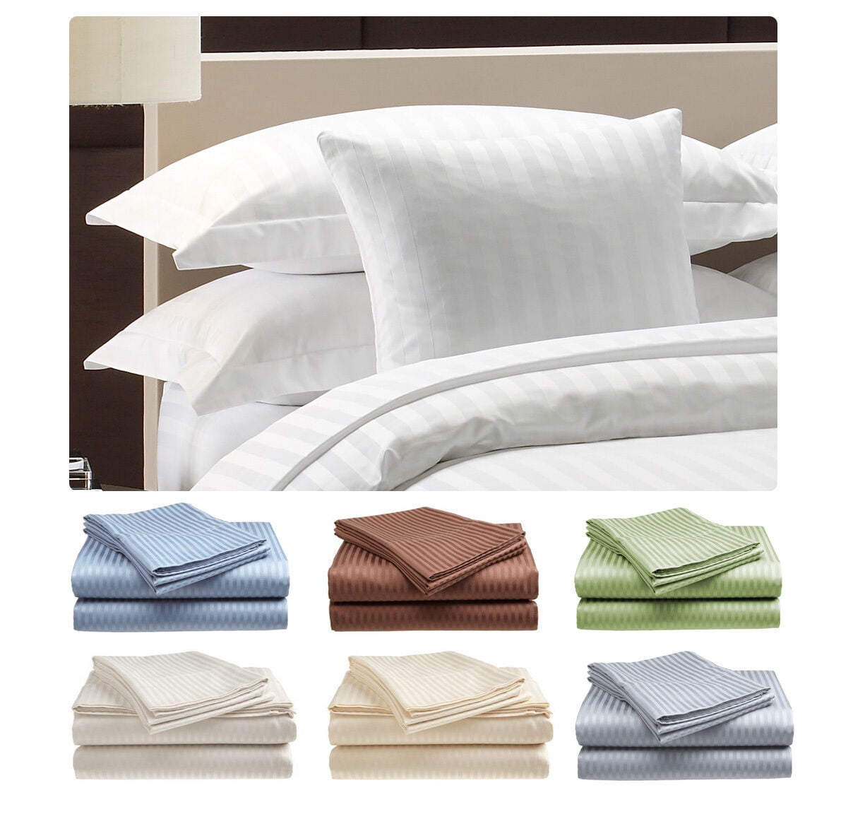 2 PACK:D Hotel , 400 Thread Count 100% Cotton Sateen Sheet Set Dobby Stripe