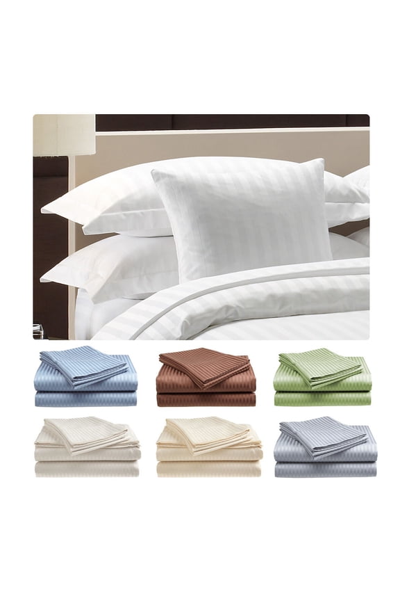 2 PACK:D Hotel , 400 Thread Count 100% Cotton Sateen Sheet Set Dobby Stripe