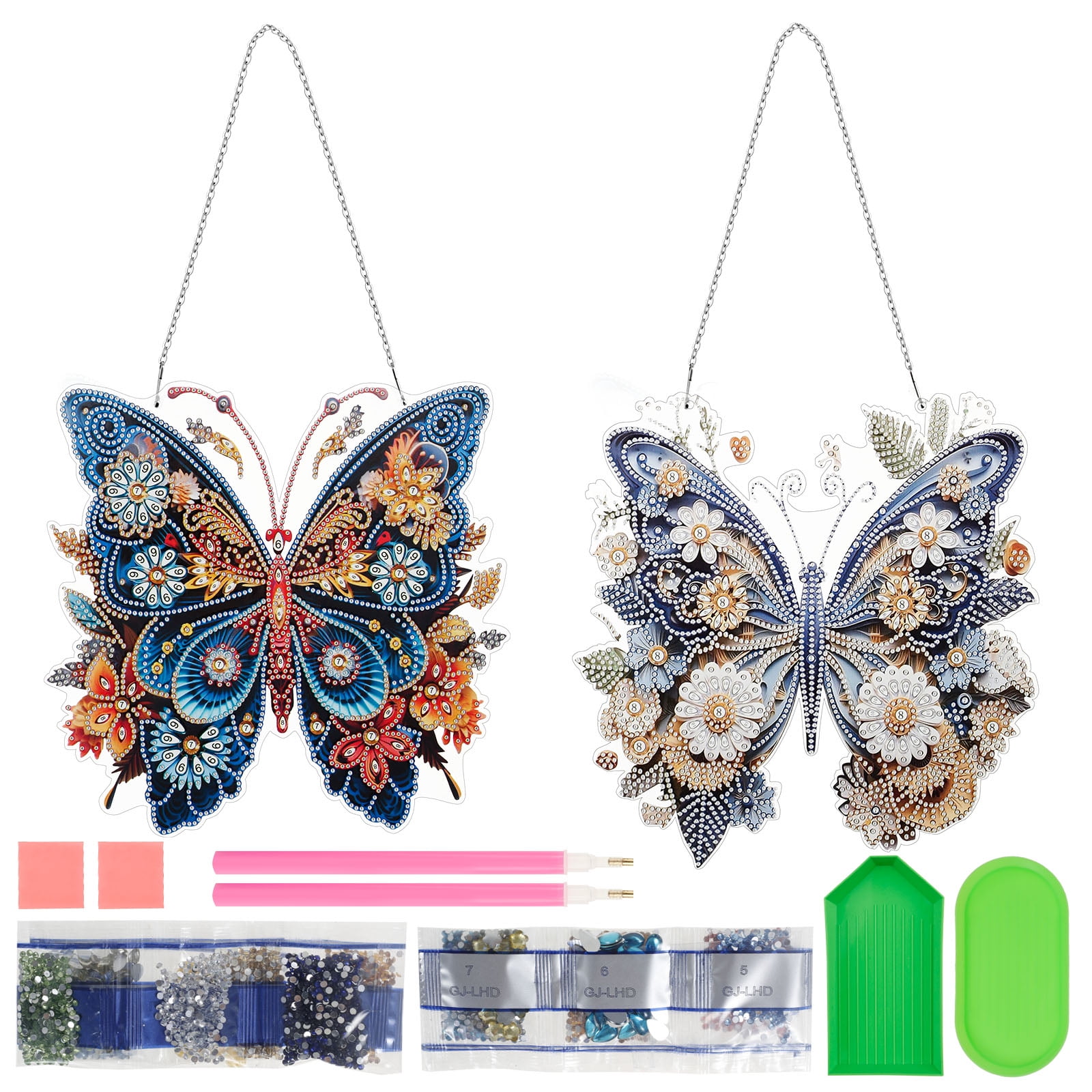 2 PACK DIY Hanging Diamond Art Pendant Painting Kit Butterfly, Special Crystal Gem Craft Painting Kit Ornament, Box Package,9.5x9.8inch