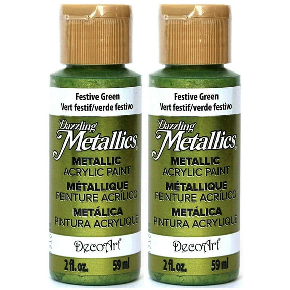 [2-PACK] - Decoart Dazzling Metallics Acrylic Paint 2oz, Festive Green