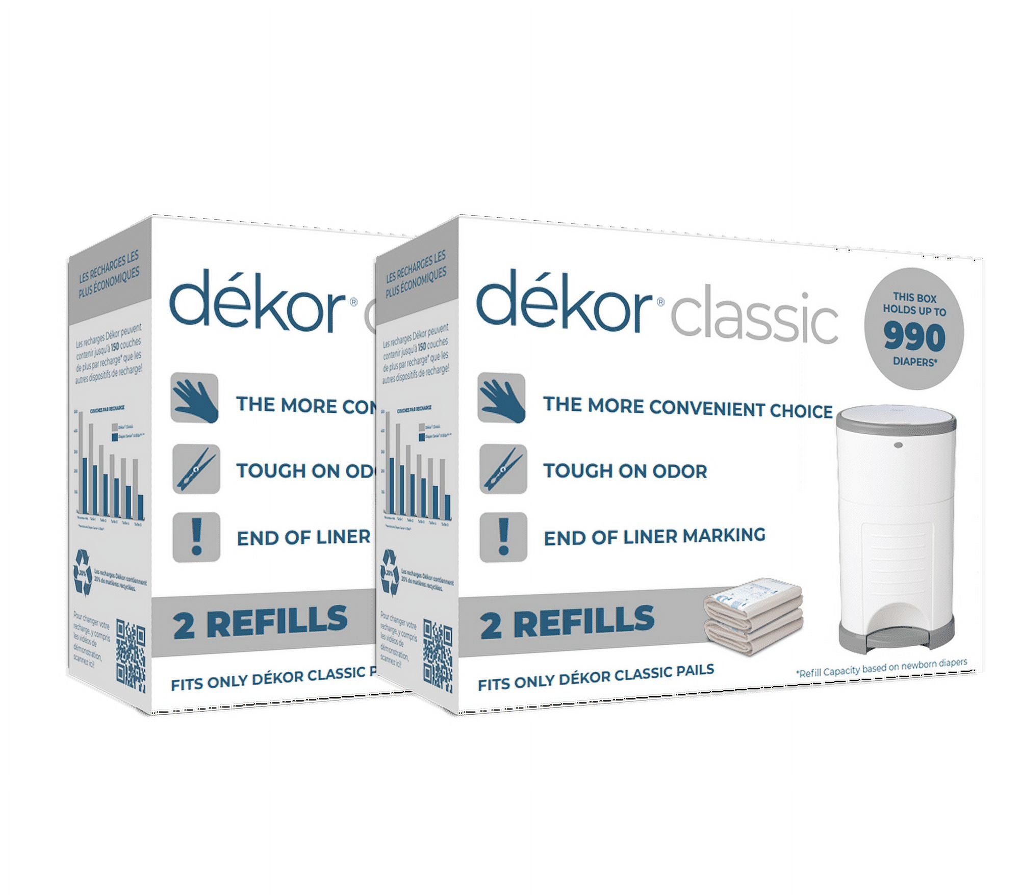 2 PACK Dekor Classic Diaper Pail Refills | 4 Count