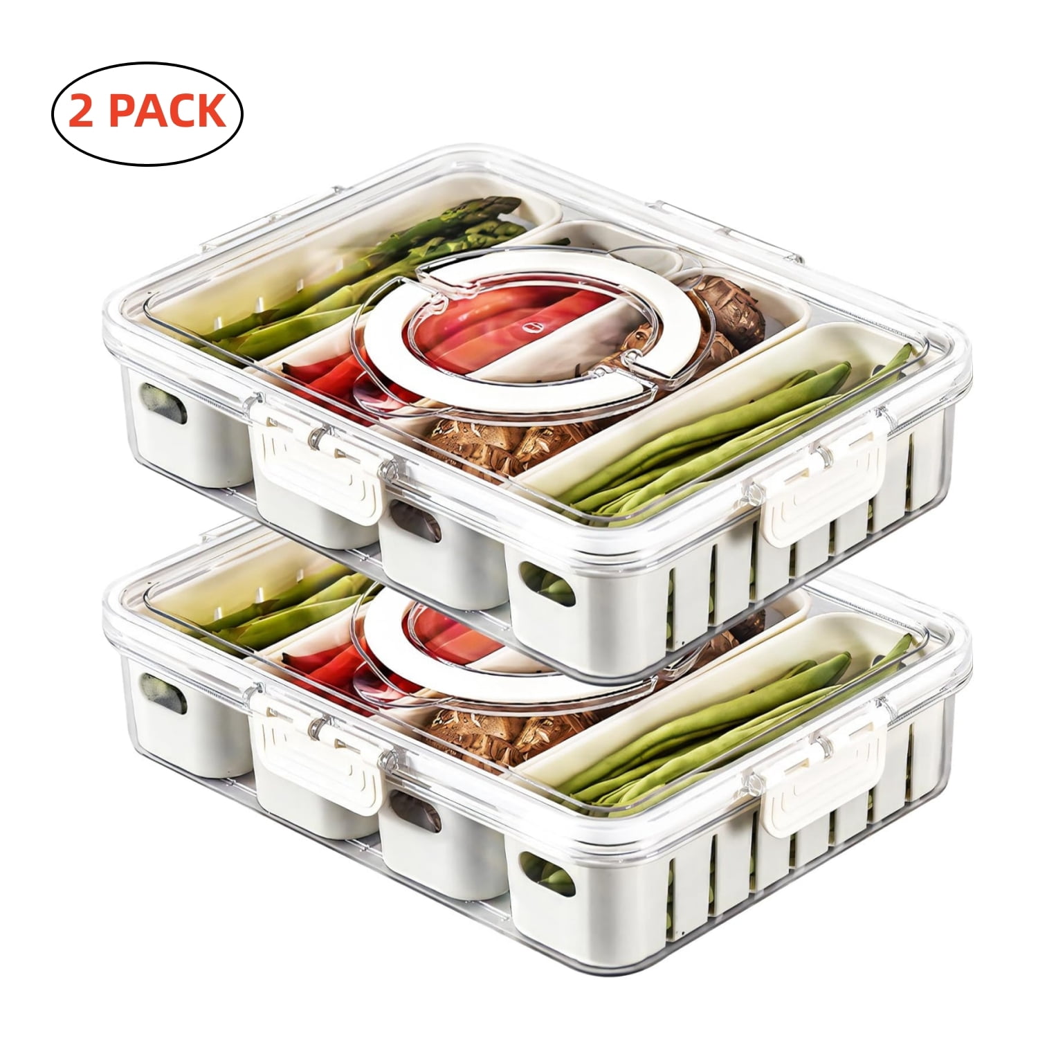 2 PACK Divided Serving Tray with Lid and Handle, Portable Snackle Box ...
