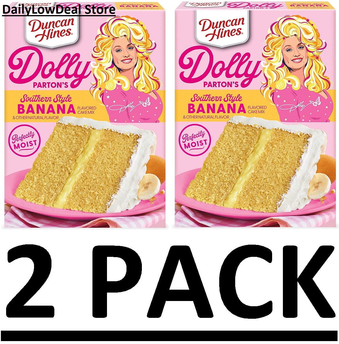 2 PACK Duncan Hines Dolly Parton‘s SouthernStyle BANANA Cake Mix 15