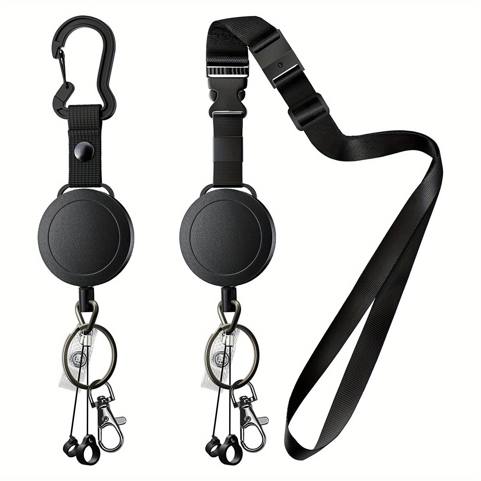 2 PACK Duty Retractable ID Badge Holder Key Reel with Adjustable Neck Lanyard, ID Badge Strap, 2 Pen Holders and Lobster Clip, Hold Up to 15 Keys