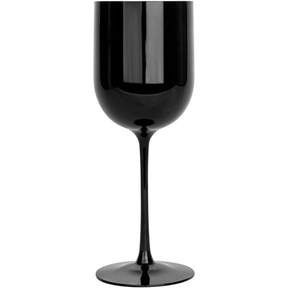 (2 PACK) EcoQuality Black Plastic Wine Glasses - 12 oz Wine Glass with Stem, Disposable Shatterproof Wine Goblets, Reusable, Elegant Drink Cup Tumbler, Weddings, Party, Dinner, Baby Showers