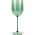 thumbnail image 1 of (2 PACK) EcoQuality Translucent Plastic Green Wine Glasses with Gold Rim - 12 oz Wine Glass with Stem, Disposable Shatterproof Wine Goblets, Reusable, Elegant Drink Cup Tumblers Weddings, Party, 1 of 3