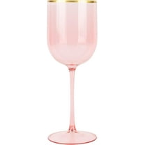 (2 PACK) EcoQuality Translucent Plastic Pink Wine Glasses with Gold Rim - 12 oz Wine Cups with Stem, Disposable Shatterproof Wine Goblets, Reusable, Elegant Drink Cup Tumblers Weddings, Party