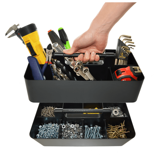 2 PACK - Enjoy Organizer Portable Caddy DIY 8 Dividers Plastic Tote Tool & Supply Cleaning Caddy with Handle Made In USA Black