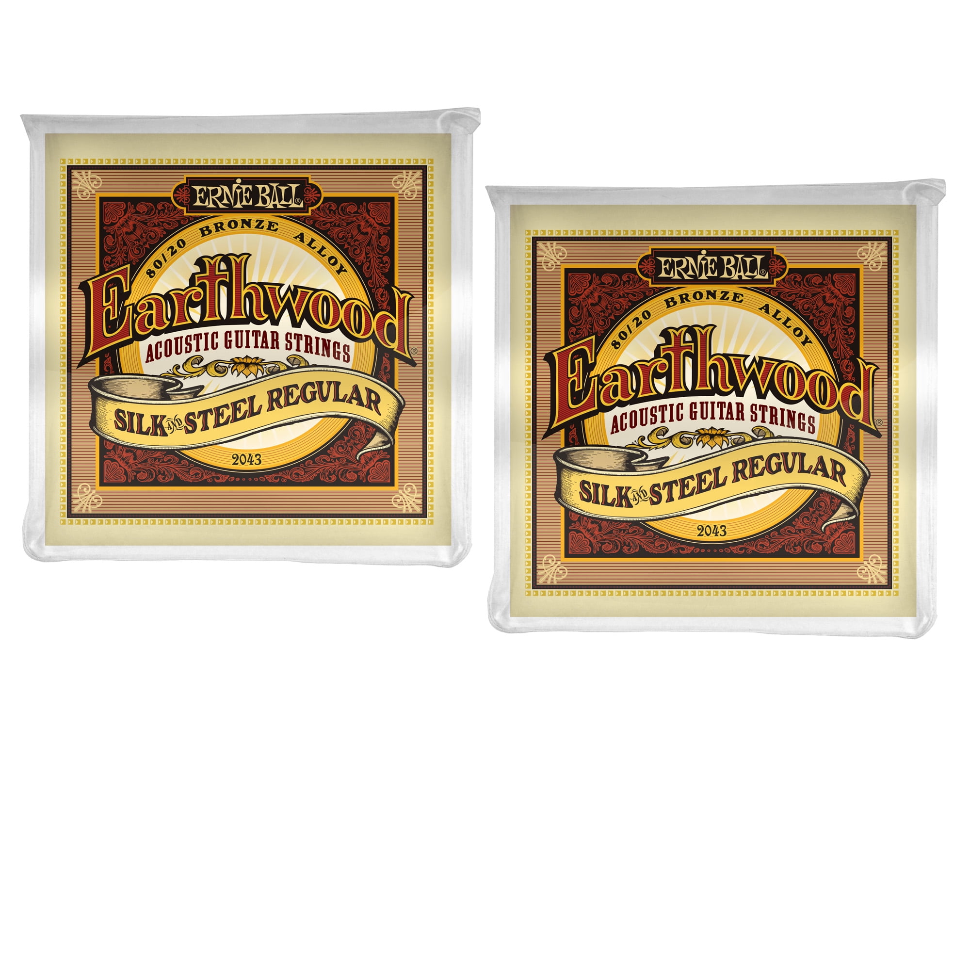 2 PACK Ernie Ball 2043 Silk & Steel 80/20 Bronze Acoustic Guitar Strings 13-56 Regular