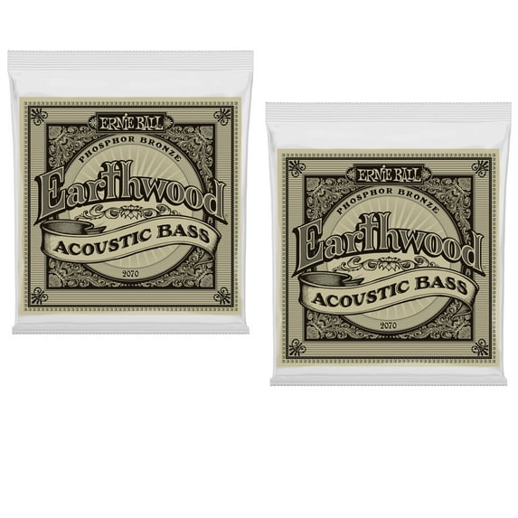2 PACK Ernie Ball 2070 Earthwood Phosphor Bronze Acoustic Bass Strings 45-95