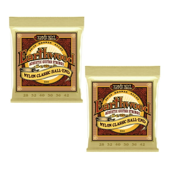 2 PACK Ernie Ball Earthwood 2069 Bronze Folk Nylon Acoustic Guitar Strings