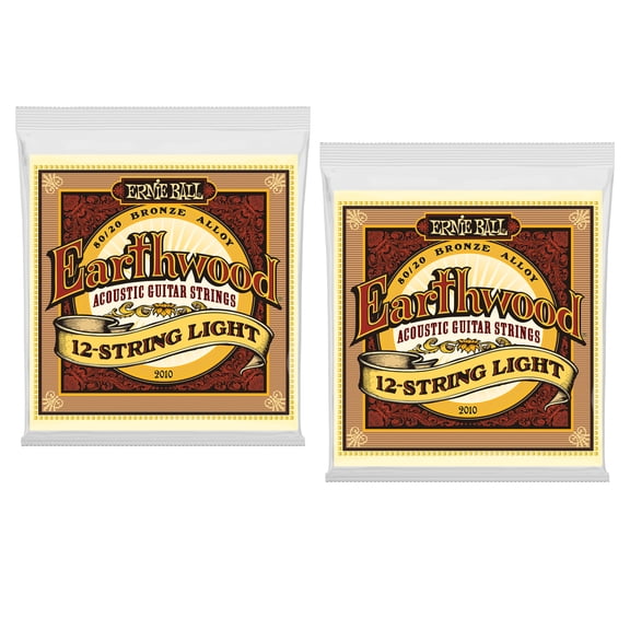 2 PACK Ernie Ball P02010 Earthwood 12-String Light 80/20 Bronze Acoustic Set, .009 - .046