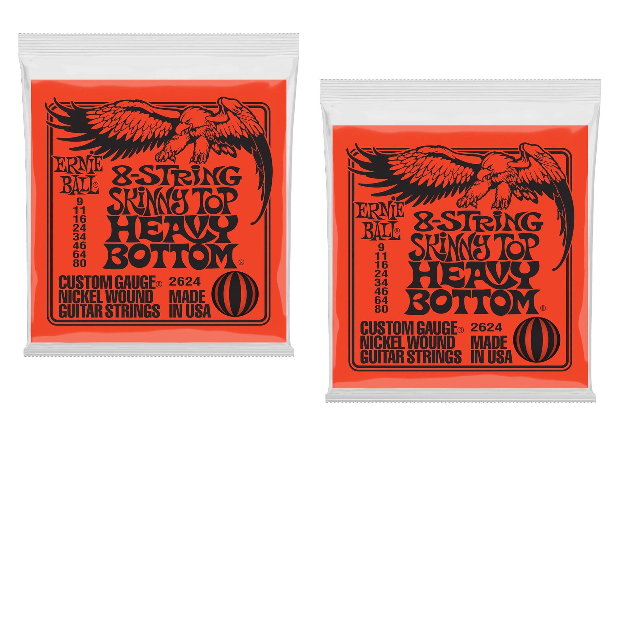 2 PACK Ernie Ball Skinny Top Heavy Bottom Nickel Wound 8-String Electric Guitar 9-80