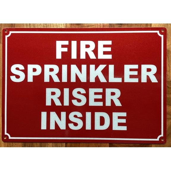 2 PACK -FIRE SPRINKLER RISER INSIDE SIGN (RED BACKROUND,REFLECTIVE, ALUMINIUM-RUST FREE, SIZE 5X7 INCH)