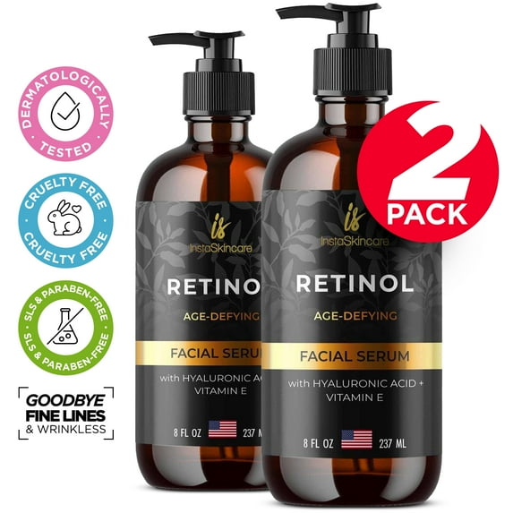 2 PACK Face Serum with Hyaluronic Acid + Vitamin E and A + Aloe Vera (8Oz)