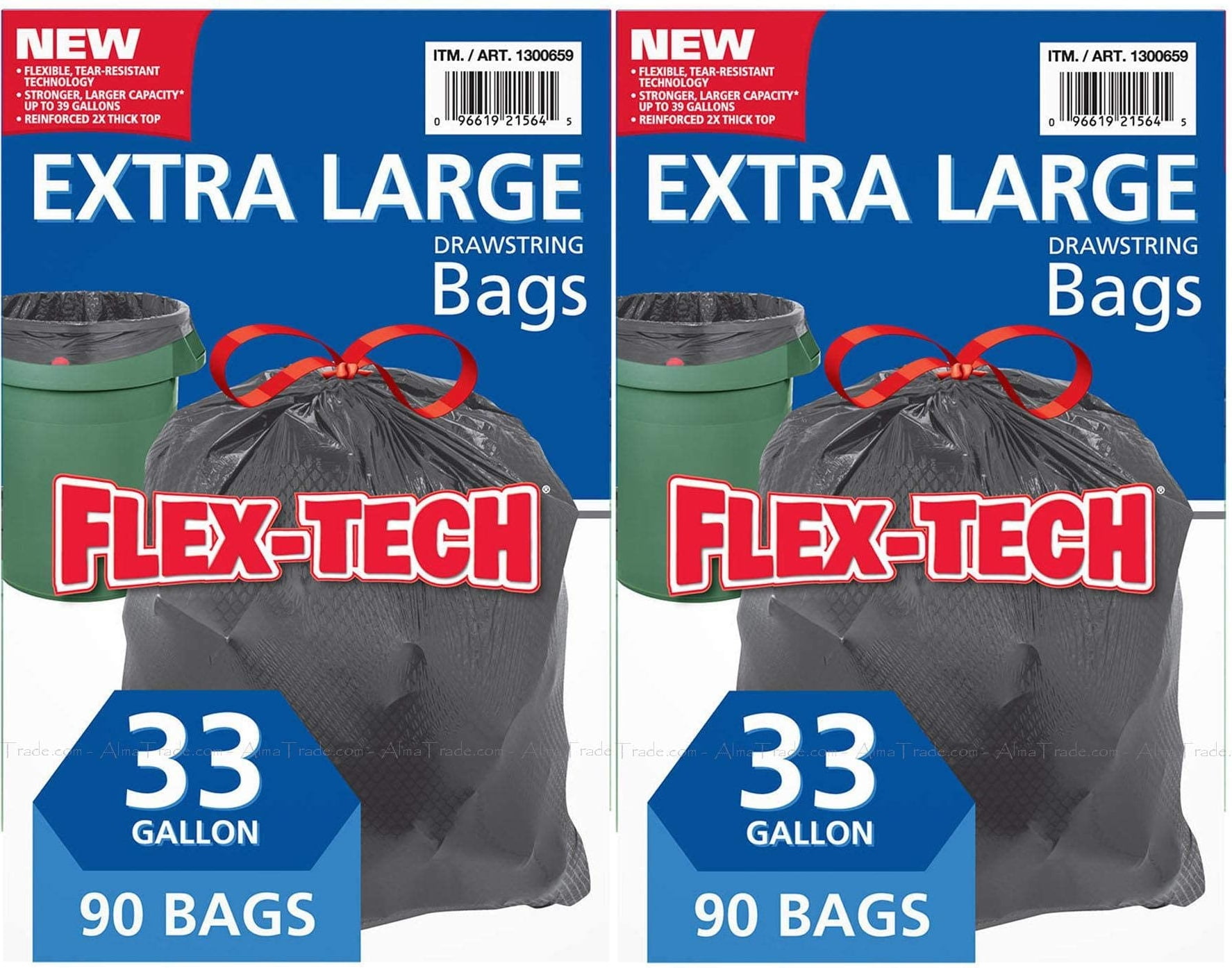 2 Boxes Kirkland Signature Extra Large Flex-Tech 33-Gallon Trash Bag, 90 Ct