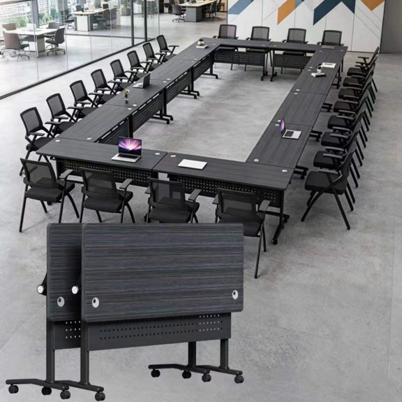 2 PACK Folding Conference Table,Conference Room Tables with Wheels,47.2 IN Modular Seminar Table with Grommet,Mobile Rolling Training Tables for Office Classroom