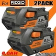 thumbnail image 1 of 2-PACK For Ridgid R840087 8.0Ah Lithium Battery Rigid 18Volt R840085 Power Tools, 1 of 7