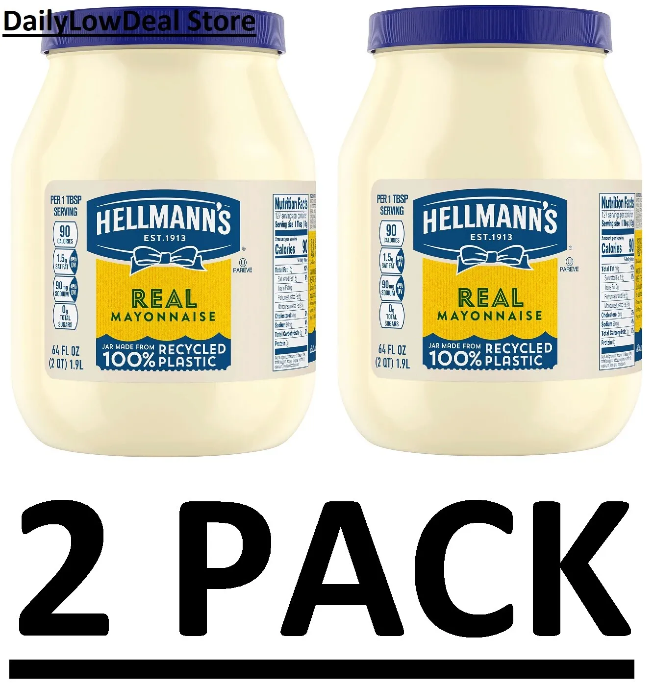 2 PACK - Hellmann's Real Mayonnaise 0g Trans Fat - 64 oz (Total 128 oz)