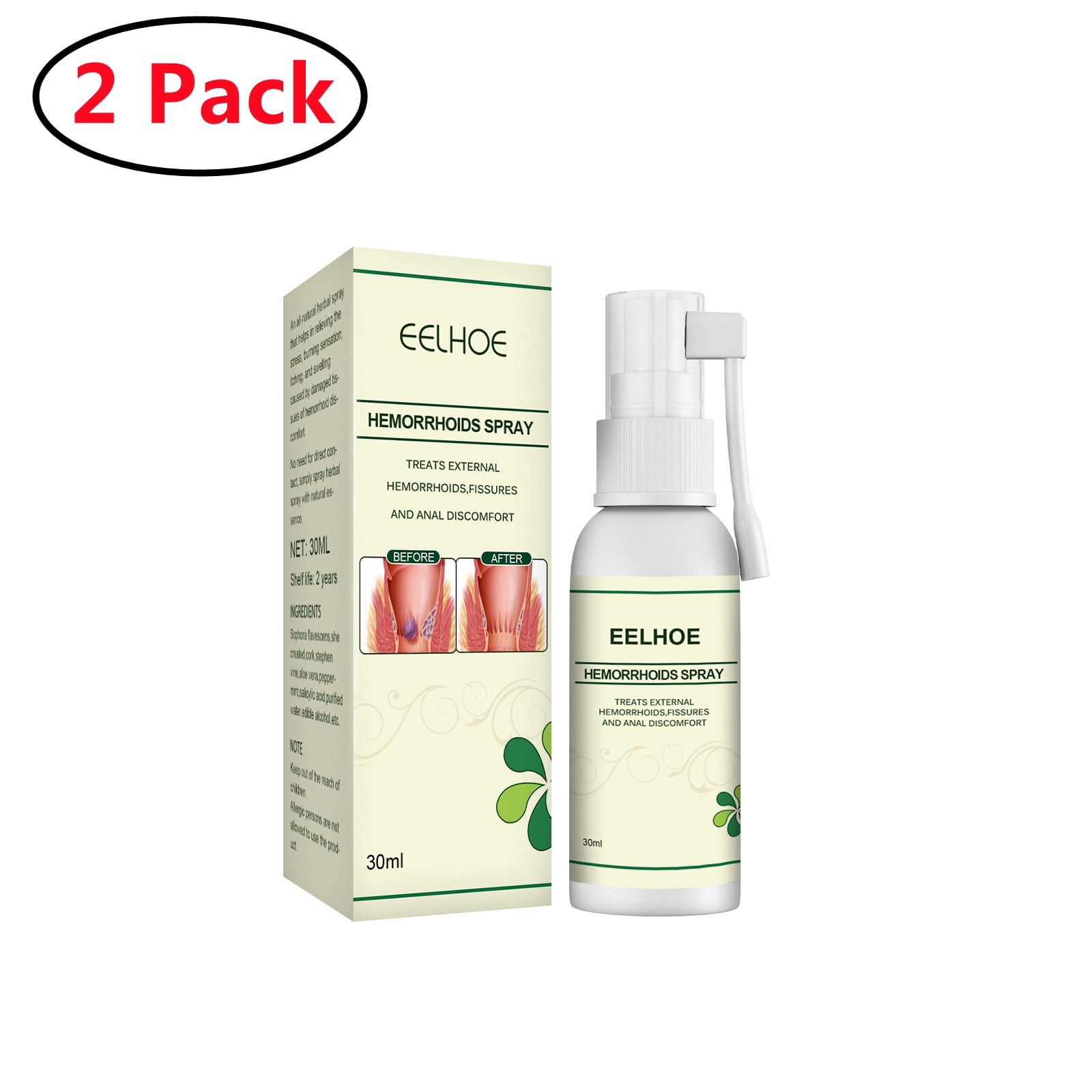 2 PACK Hemorrhoid Treatment Spray | Organic Aloe Vera, Witch Hazel & Essential Oils Turmeric & Tea Tree | Natural Itching & Burning Relief Cream