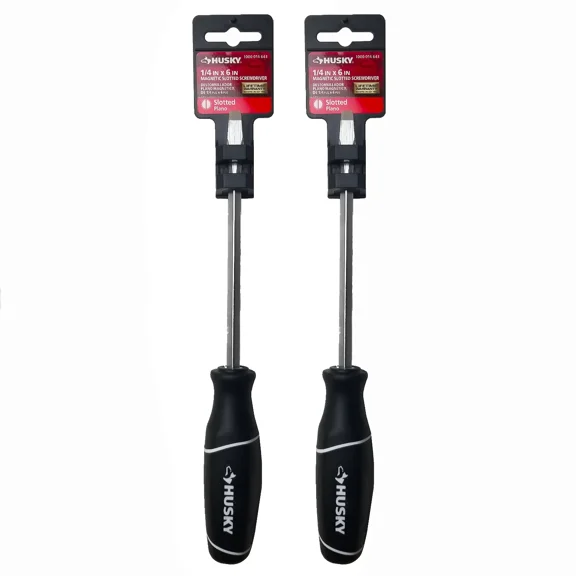 2 PACK Husky 1/4" x 6" Slotted Screwdriver Flat Head Square Shaft 221006440