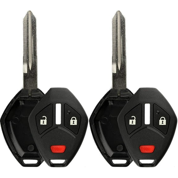 2 PACK - KeylessOption Keyless Entry Remote Uncut Blank Car Key Blade Fob Case Shell Button Pad Outer Cover Repair for 07-15 Mitsubishi Vehicles