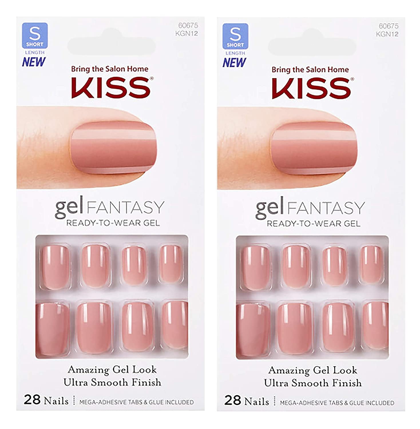 2-PACK Kiss GEL FANTASY "KGN12" (RIBBONS) Short Design Nails w/Adhesive Tabs & Glue