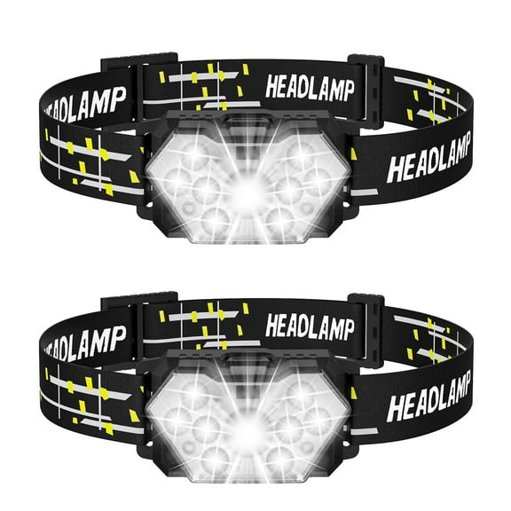 XUEYU 2 PACK LED Headlamp - Outdoor Camping Head Lamps with Adjustable Headband - Lightweight Battery Powered Bright Flashlight Headlight with 6 Modes and Adjustable Head