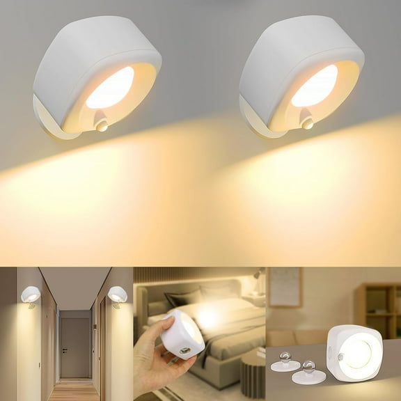 2 PACK LED Wall Lamp, Indoor Reading Light, Motion Detector, Dimmable Wall Light Strip, Rechargeable Battery, 360° Rotatable Cordless Wall Lamp, USB Rechargeable, Suitable for Living Room