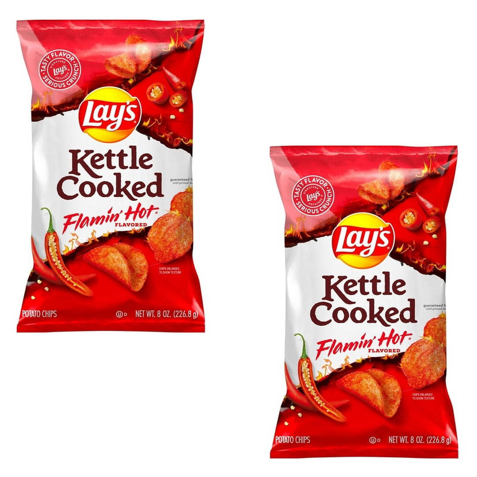 (2 PACK),Lay's Kettle Cooked Flamin' Hot Flavored Potato Snack Chips
