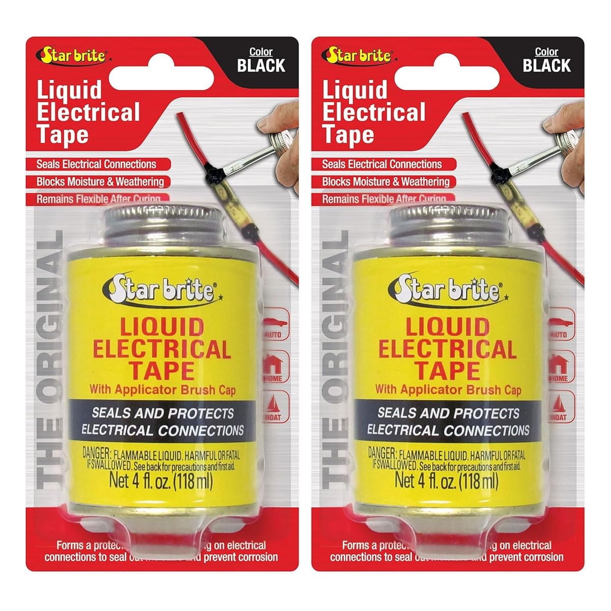 2 PACK Liquid Electrical Tape Black 4oz w/ Applicator Brush Cap StarBrite 084104