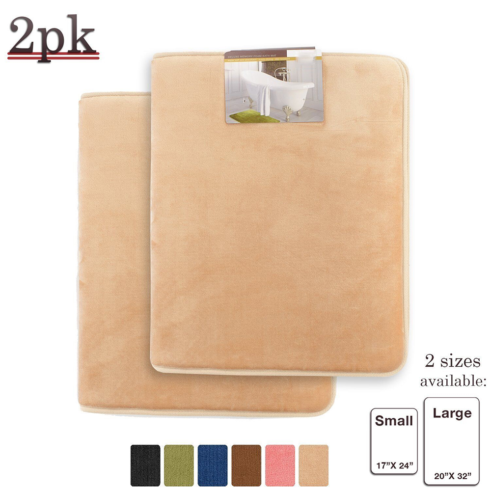 2 PACK Luxurious Bath Mat Memory Foam Filled NonSlip Absorbent