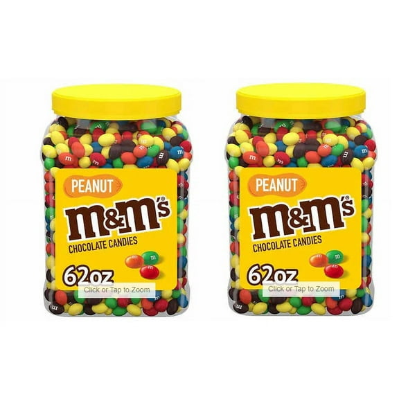 2 PACK | M&M's Peanut Chocolate Candy, Plastic Pantry Size Jar (62 oz.)