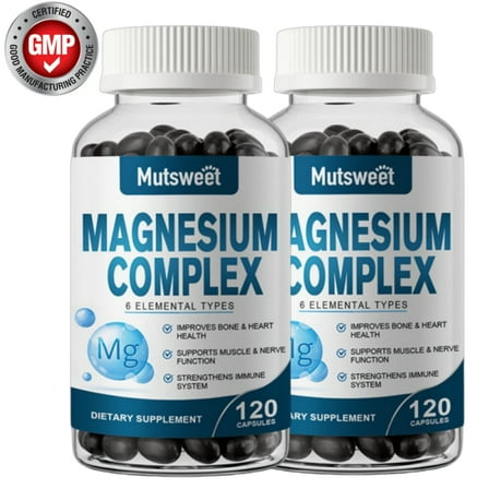 （2 PACK）Magnesium Complex 500mg - 240 Veggie Capsules - Magnesium Supplement for Sleep, Leg Cramps, Muscle, Heart - Max Absorption, Gluten-Free, Non-GMO