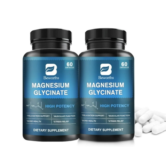(2 PACK)Magnesium Glycinate 350 mg, Dietary Supplement for Muscle, Heart, Nerve and Bone Support, 120 Capsules